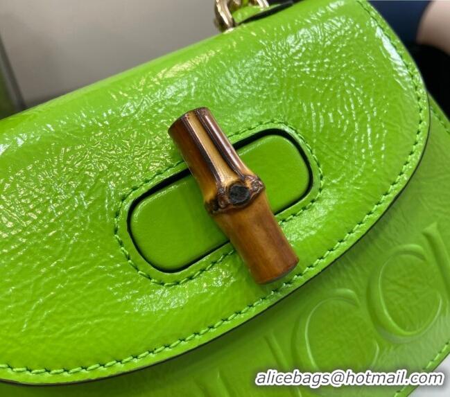 Top Quality Gucci Bamboo 1947 Patent Leather Mini bag with Embossed GUCCI Logo 786482 Green 2024