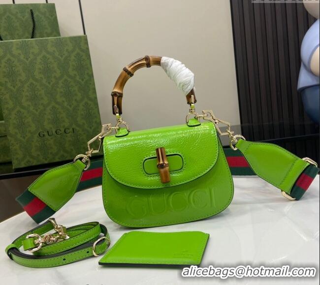 Top Quality Gucci Bamboo 1947 Patent Leather Mini bag with Embossed GUCCI Logo 786482 Green 2024