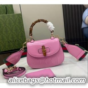 New Design Gucci Bamboo 1947 Patent Leather Mini bag with Embossed GUCCI Logo 786482 Pink 2024