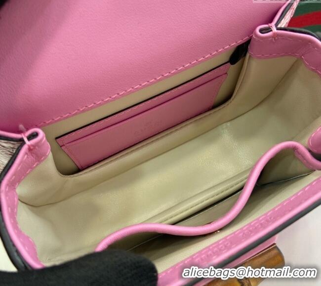 New Design Gucci Bamboo 1947 Patent Leather Mini bag with Embossed GUCCI Logo 786482 Pink 2024