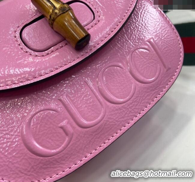 New Design Gucci Bamboo 1947 Patent Leather Mini bag with Embossed GUCCI Logo 786482 Pink 2024