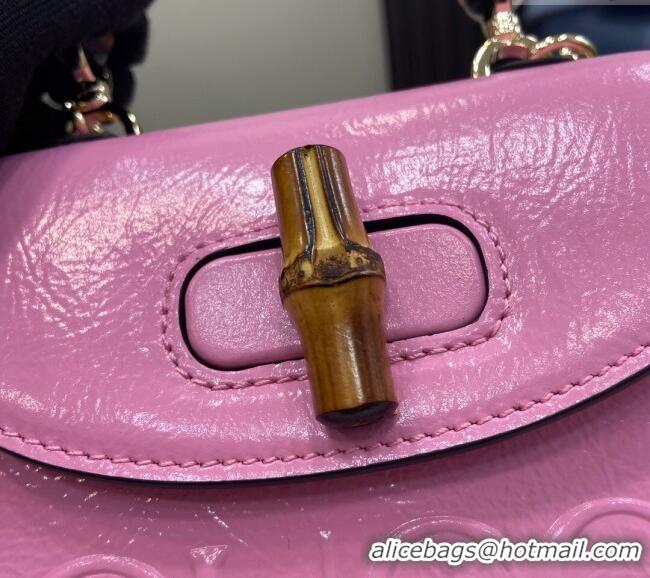 New Design Gucci Bamboo 1947 Patent Leather Mini bag with Embossed GUCCI Logo 786482 Pink 2024