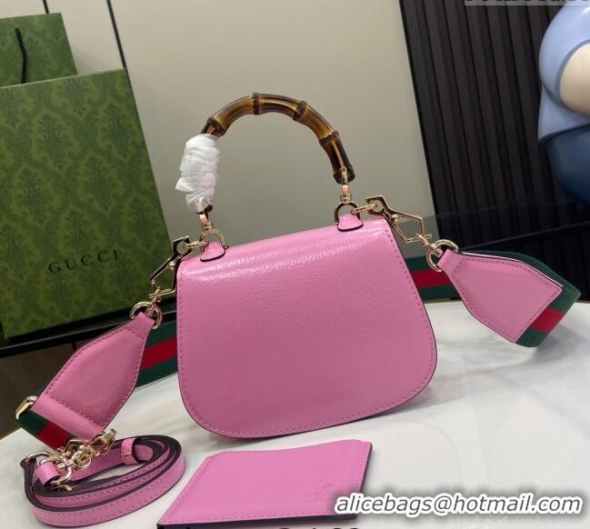 New Design Gucci Bamboo 1947 Patent Leather Mini bag with Embossed GUCCI Logo 786482 Pink 2024