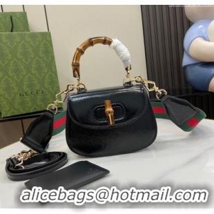 New Stylish Gucci Bamboo 1947 Crinkled Patent Leather Mini Top Handle bag 786482 Black 2024