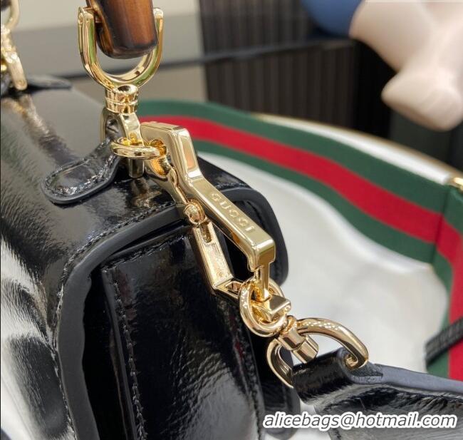 New Stylish Gucci Bamboo 1947 Crinkled Patent Leather Mini Top Handle bag 786482 Black 2024