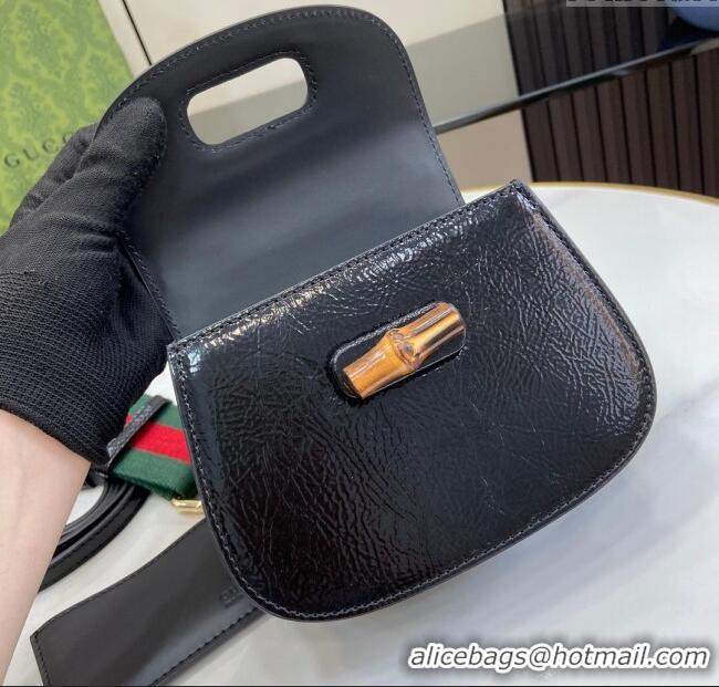 New Stylish Gucci Bamboo 1947 Crinkled Patent Leather Mini Top Handle bag 786482 Black 2024