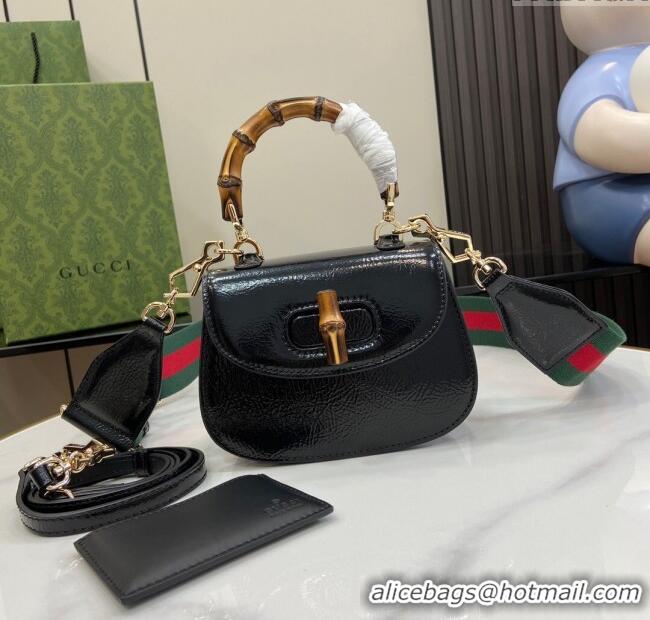 New Stylish Gucci Bamboo 1947 Crinkled Patent Leather Mini Top Handle bag 786482 Black 2024