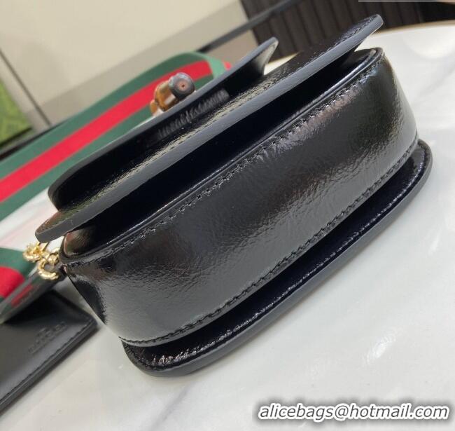 New Stylish Gucci Bamboo 1947 Crinkled Patent Leather Mini Top Handle bag 786482 Black 2024