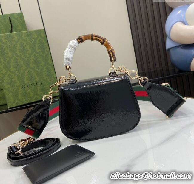 New Stylish Gucci Bamboo 1947 Crinkled Patent Leather Mini Top Handle bag 786482 Black 2024