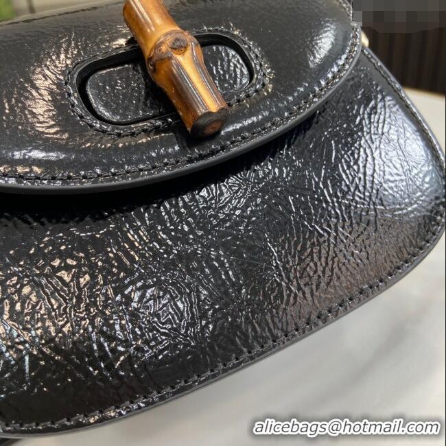 New Stylish Gucci Bamboo 1947 Crinkled Patent Leather Mini Top Handle bag 786482 Black 2024