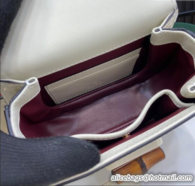 Market Sells Gucci Bamboo 1947 Crinkled Patent Leather Mini Top Handle Bag 786482 White 2024