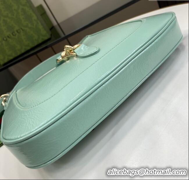 Best Grade Gucci Jackie Small Shoulder Bag in Crinkled Patent Leather 782849 Pale Green 2024