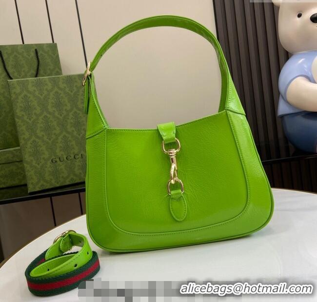 Spot Grade Gucci Jackie Small Shoulder Bag in Crinkled Patent Leather 782849 Light Green 2024