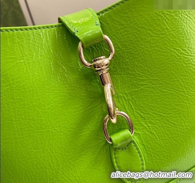Spot Grade Gucci Jackie Small Shoulder Bag in Crinkled Patent Leather 782849 Light Green 2024