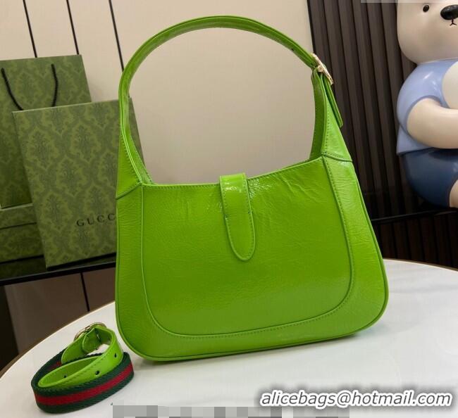 Spot Grade Gucci Jackie Small Shoulder Bag in Crinkled Patent Leather 782849 Light Green 2024
