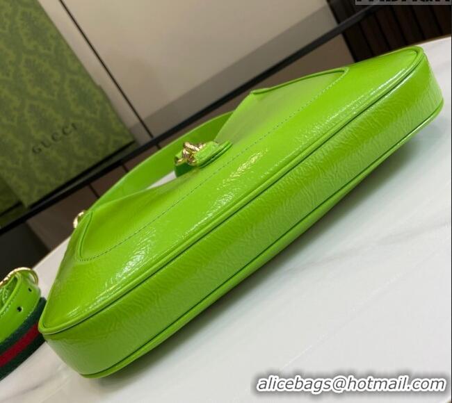 Spot Grade Gucci Jackie Small Shoulder Bag in Crinkled Patent Leather 782849 Light Green 2024
