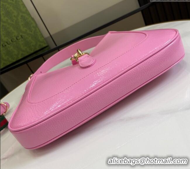 Luxury Discount Gucci Jackie Small Shoulder Bag in Crinkled Patent Leather 782849 Pink 2024