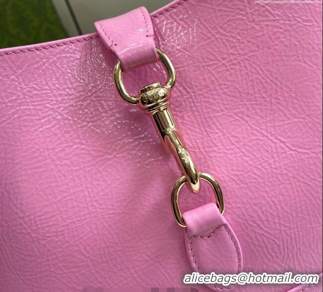 Luxury Discount Gucci Jackie Small Shoulder Bag in Crinkled Patent Leather 782849 Pink 2024