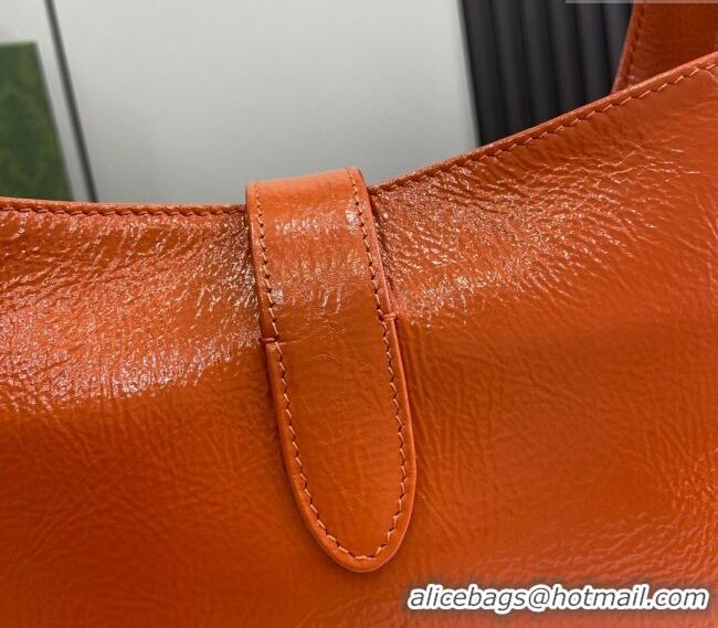 New Cheap Gucci Jackie Small Shoulder Bag in Crinkled Patent Leather 782849 Orange 2024