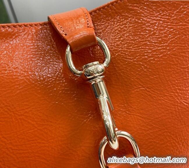 New Cheap Gucci Jackie Small Shoulder Bag in Crinkled Patent Leather 782849 Orange 2024