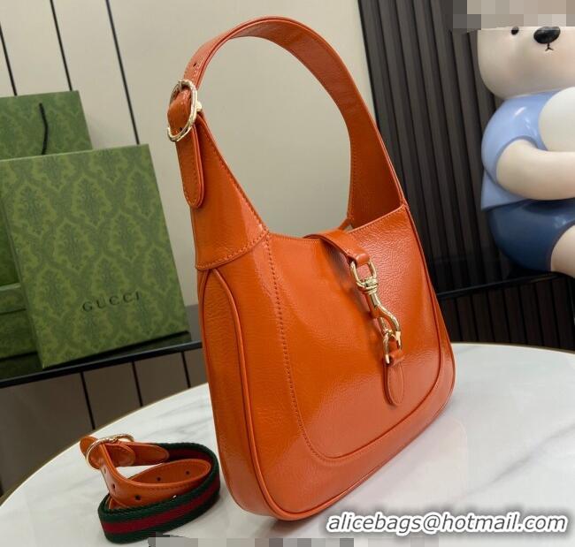 New Cheap Gucci Jackie Small Shoulder Bag in Crinkled Patent Leather 782849 Orange 2024