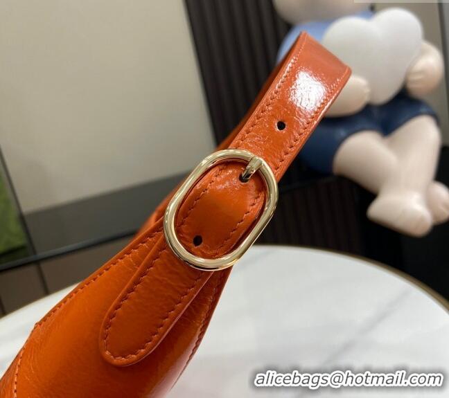 New Cheap Gucci Jackie Small Shoulder Bag in Crinkled Patent Leather 782849 Orange 2024