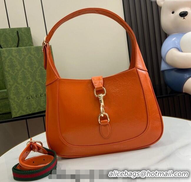 New Cheap Gucci Jackie Small Shoulder Bag in Crinkled Patent Leather 782849 Orange 2024