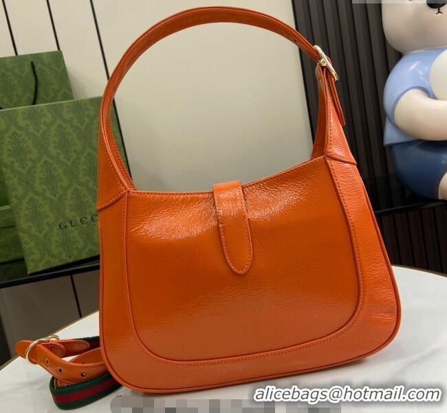 New Cheap Gucci Jackie Small Shoulder Bag in Crinkled Patent Leather 782849 Orange 2024