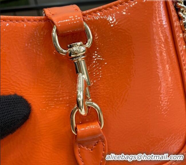 Best Price Gucci Jackie Notte Mini Bag in Crinkled Patent Leather ‎782889 Orange 2024