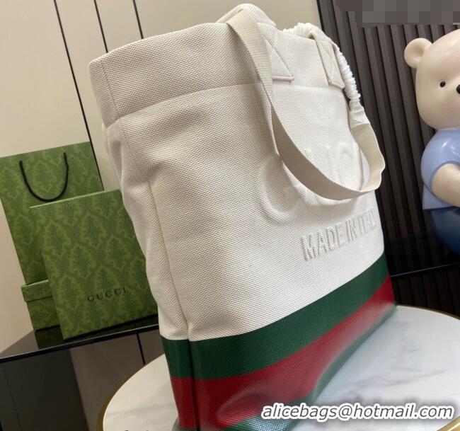 New Fashion Gucci Canvas Tote bag with Embossed Detail 779510 White/Green/Red 2024