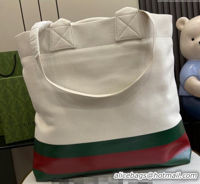 New Fashion Gucci Canvas Tote bag with Embossed Detail 779510 White/Green/Red 2024