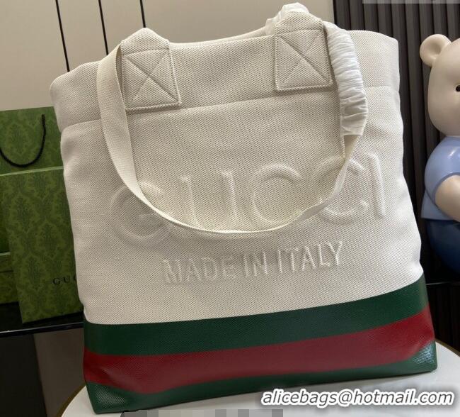 New Fashion Gucci Canvas Tote bag with Embossed Detail 779510 White/Green/Red 2024