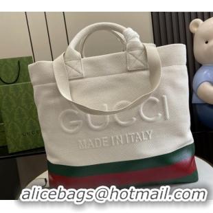 New Cheap Gucci Canvas Tote bag with Embossed Detail 782741 White/Green/Red 2024