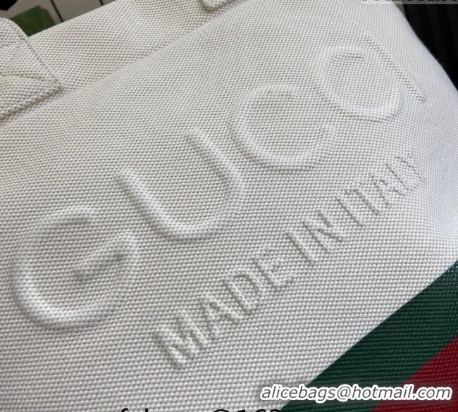 New Cheap Gucci Canvas Tote bag with Embossed Detail 782741 White/Green/Red 2024