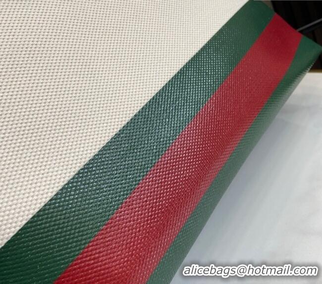 New Cheap Gucci Canvas Tote bag with Embossed Detail 782741 White/Green/Red 2024