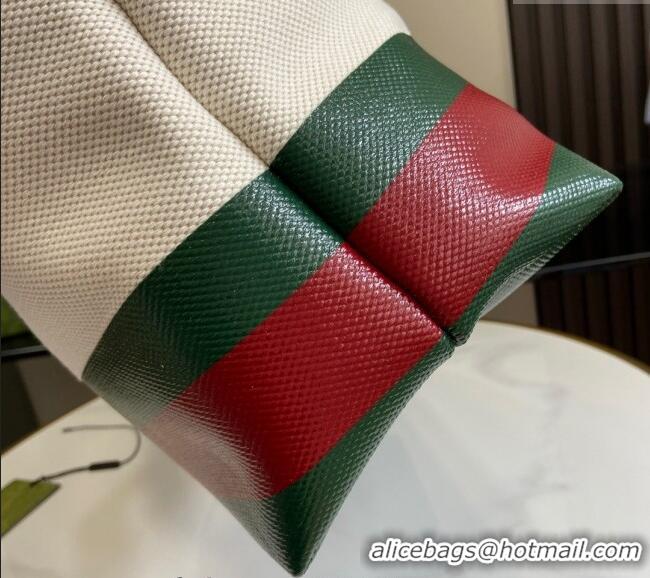 New Cheap Gucci Canvas Tote bag with Embossed Detail 782741 White/Green/Red 2024