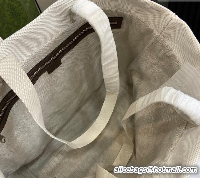 New Cheap Gucci Canvas Tote bag with Embossed Detail 782741 White/Green/Red 2024