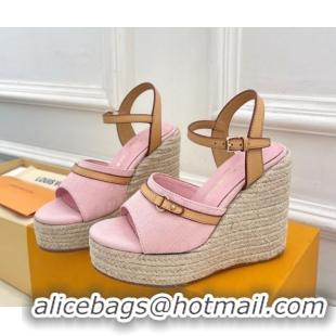 Good Product Louis Vuitton 6AM Wedge Platform Sandals 12cm in Monogram Denim Pink 0609026