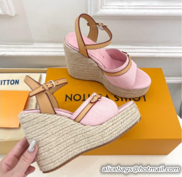 Good Product Louis Vuitton 6AM Wedge Platform Sandals 12cm in Monogram Denim Pink 0609026