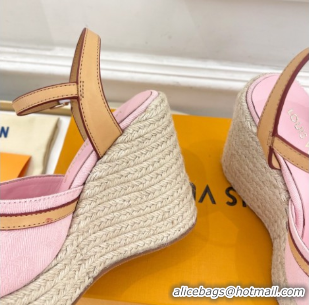 Good Product Louis Vuitton 6AM Wedge Platform Sandals 12cm in Monogram Denim Pink 0609026