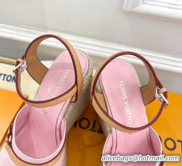 Good Product Louis Vuitton 6AM Wedge Platform Sandals 12cm in Monogram Denim Pink 0609026