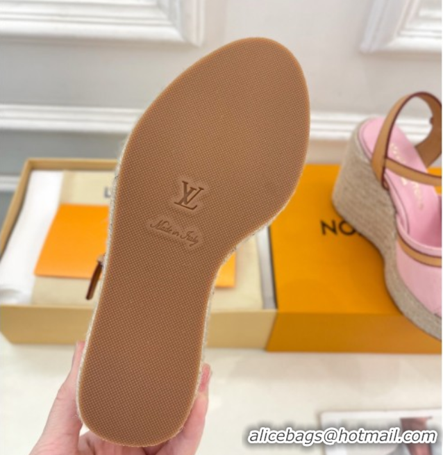 Good Product Louis Vuitton 6AM Wedge Platform Sandals 12cm in Monogram Denim Pink 0609026