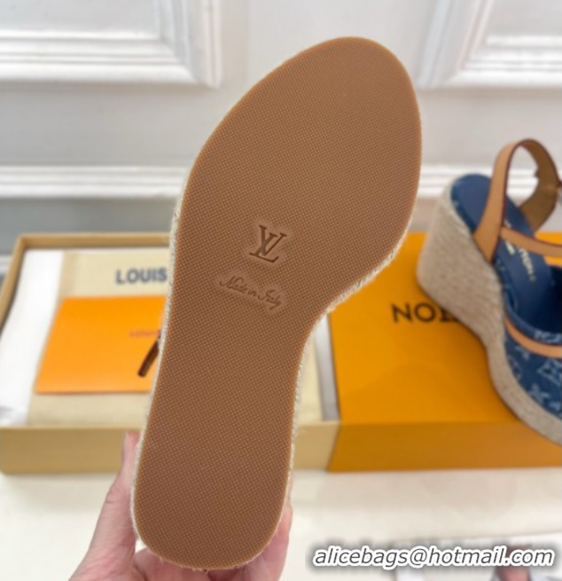 Luxurious Louis Vuitton 6AM Wedge Platform Sandals 12cm in Monogram Denim Blue 0609027