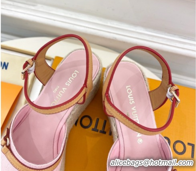 Pretty Style Louis Vuitton 6AM Wedge Platform Sandals 8cm in Monogram Denim Pink 0609029