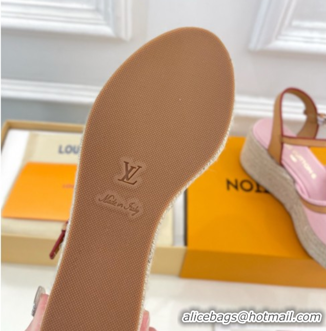 Pretty Style Louis Vuitton 6AM Wedge Platform Sandals 8cm in Monogram Denim Pink 0609029