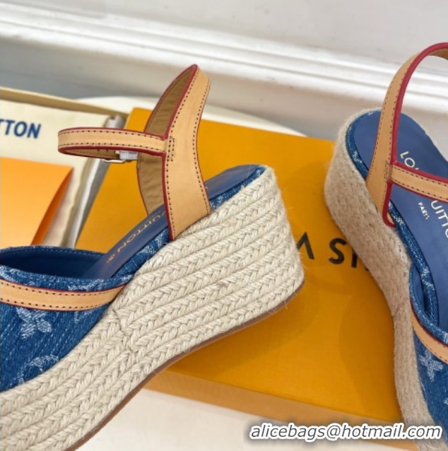 Low Cost Louis Vuitton 6AM Wedge Platform Sandals 8cm in Monogram Denim Blue 0609030