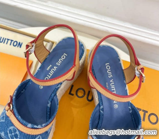 Low Cost Louis Vuitton 6AM Wedge Platform Sandals 8cm in Monogram Denim Blue 0609030