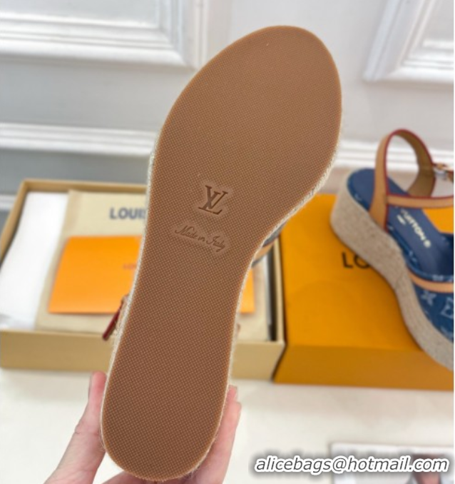 Low Cost Louis Vuitton 6AM Wedge Platform Sandals 8cm in Monogram Denim Blue 0609030