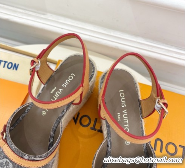 Good Quality Louis Vuitton 6AM Wedge Platform Sandals 8cm in Monogram Denim Grey 0609031