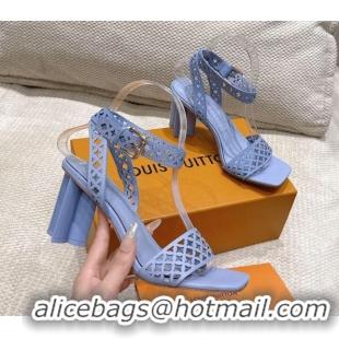 Best Product Louis Vuitton Silhouette Heel Sandals 8cm in Perforated Calf Leather Blue 1AGWLJ 0609032